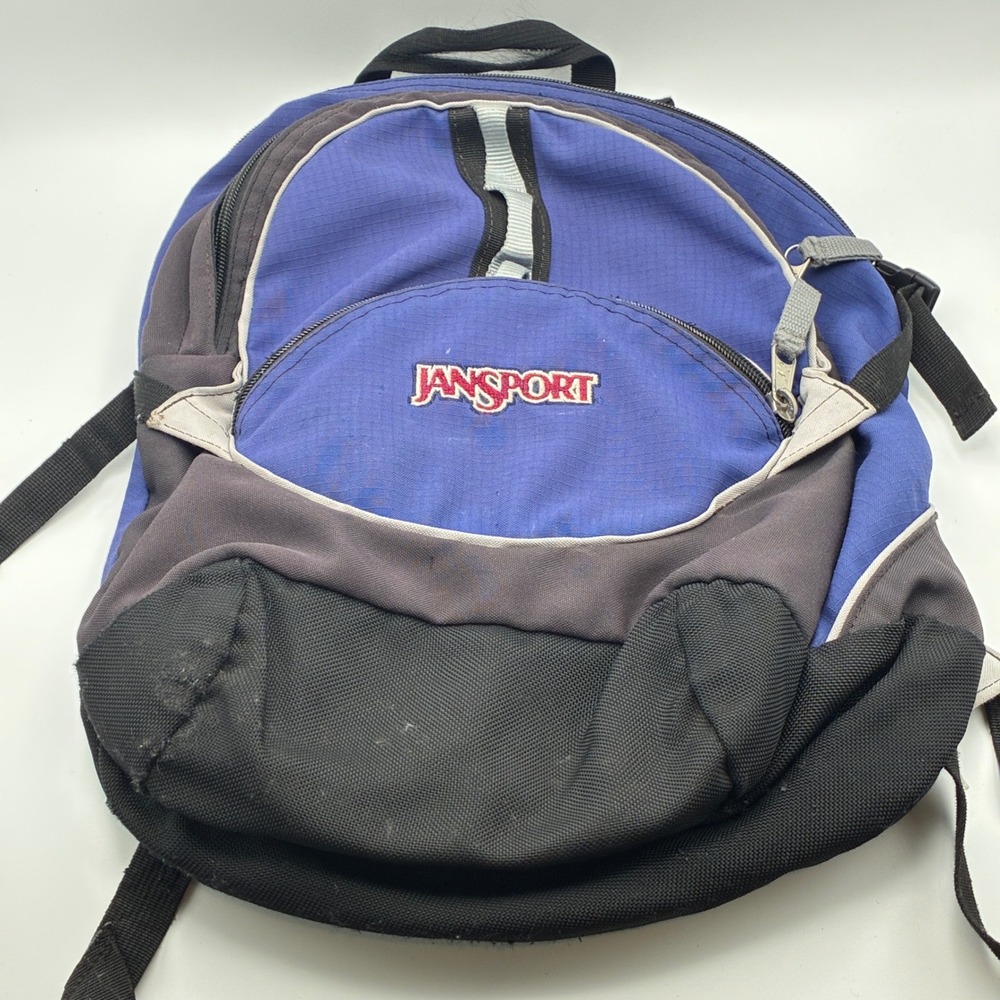 JanSport Backpack Blue Black Grey Vintage School Travel Bag